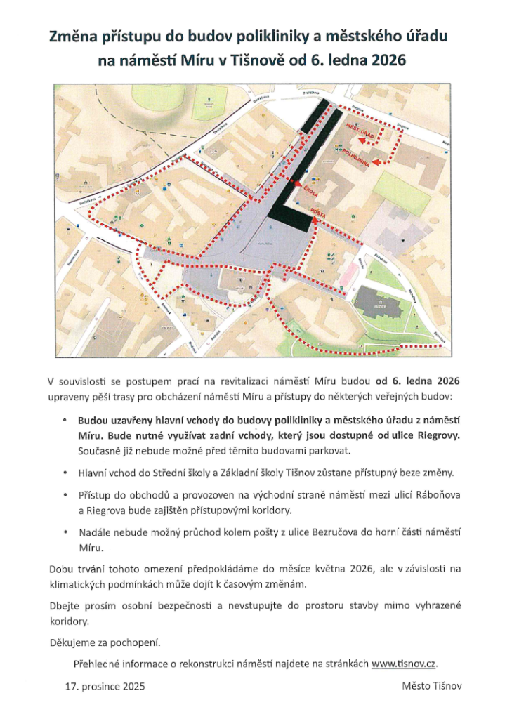 Přístup na&nbsp;polikliniku a&nbsp;městský úřad v&nbsp;Tišnově